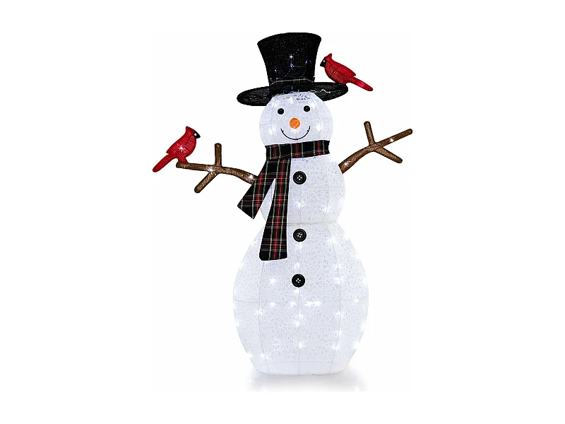 Bonhomme de neige de noël et oiseau rouge artificiel illuminé de 127cm, 70 lumières led
