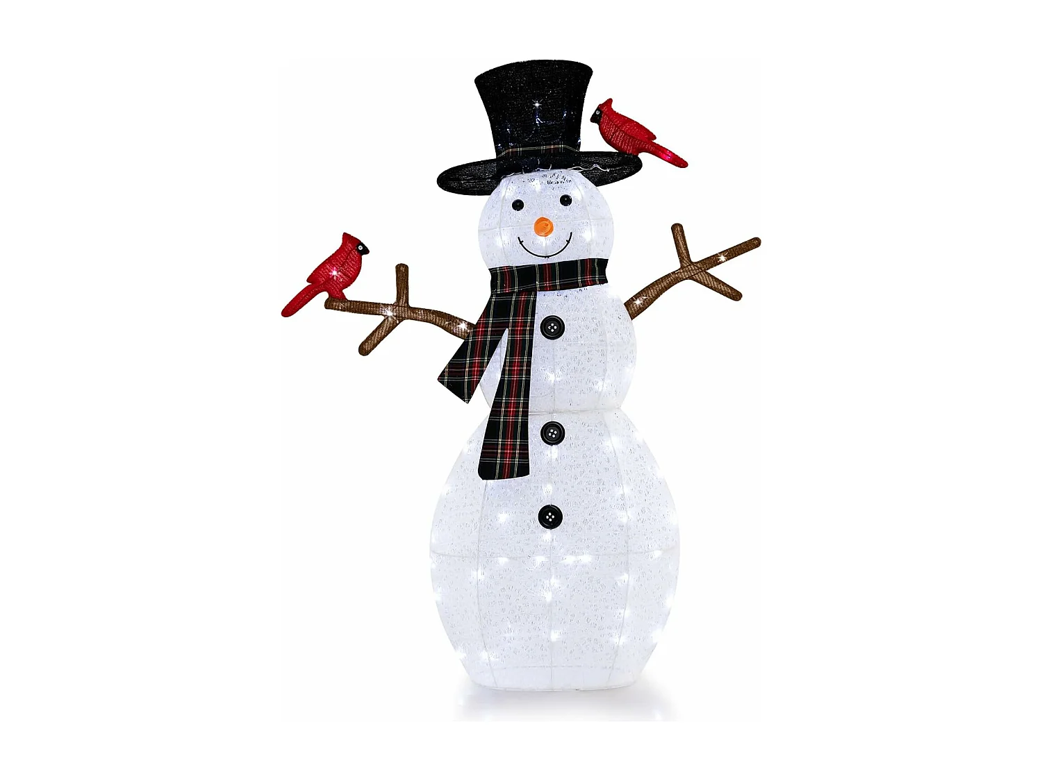 Bonhomme de neige de noël et oiseau rouge artificiel illuminé de 127cm, 70 lumières led