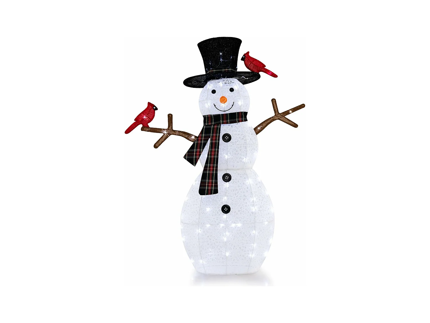 Bonhomme de neige de noël et oiseau rouge artificiel illuminé de 127cm, 70 lumières led