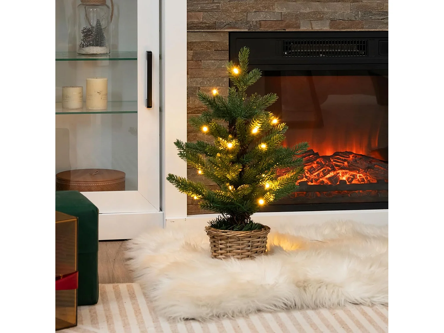 Mini sapin de noël artificiel pré-éclairé, sapin de table avec 96 branches,20 lumières led