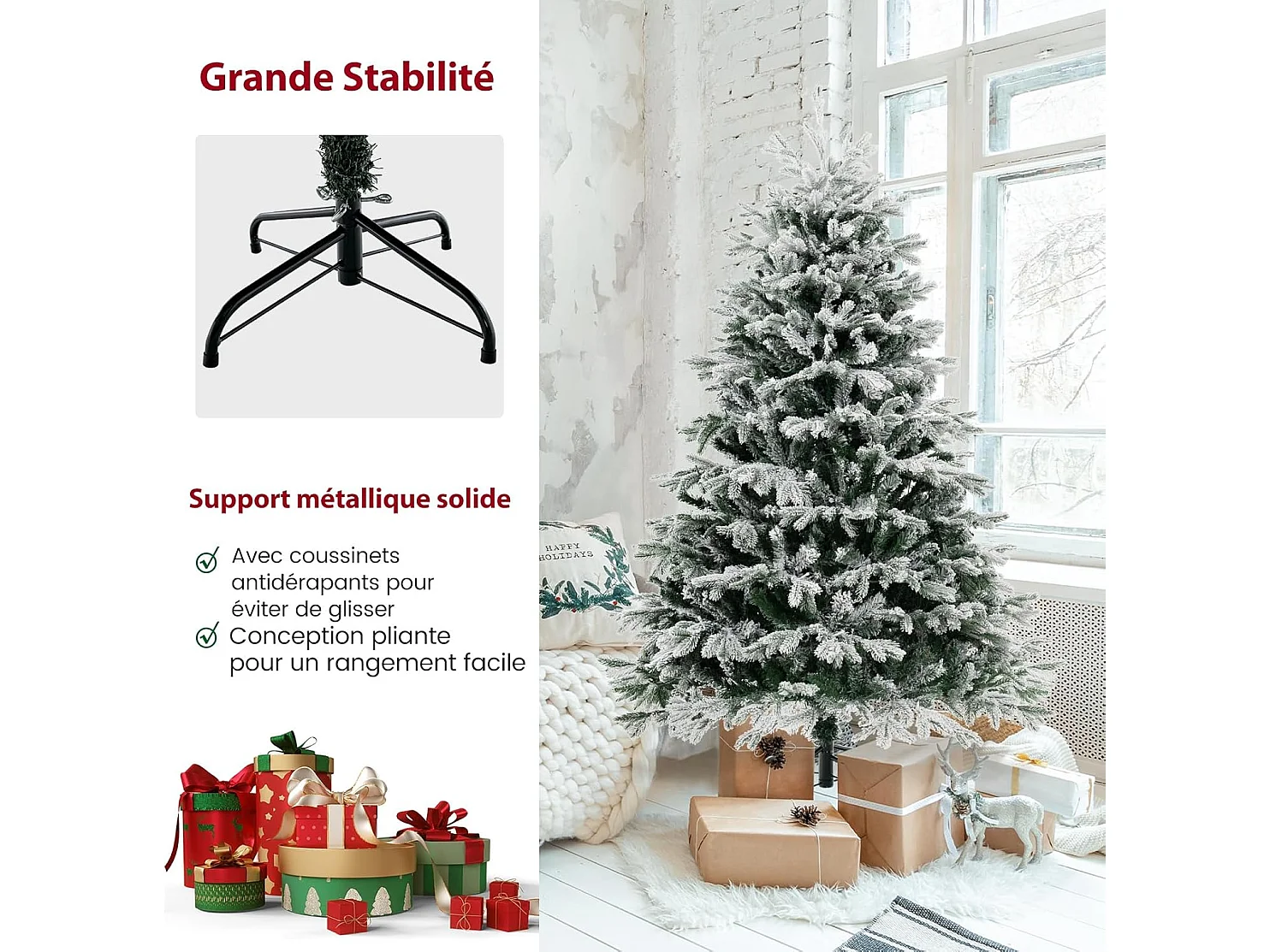 Sapin de noël artificiel 180 cm, charnières avec 1022 branches & 350 lumières led,