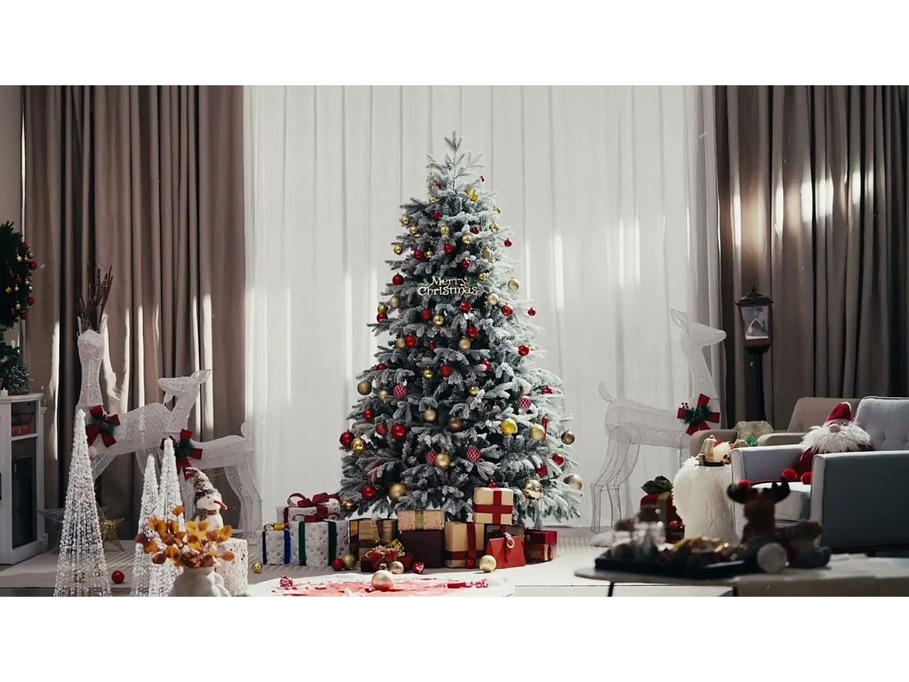 Sapin de noël artificiel 180 cm, charnières avec 1022 branches & 350 lumières led,