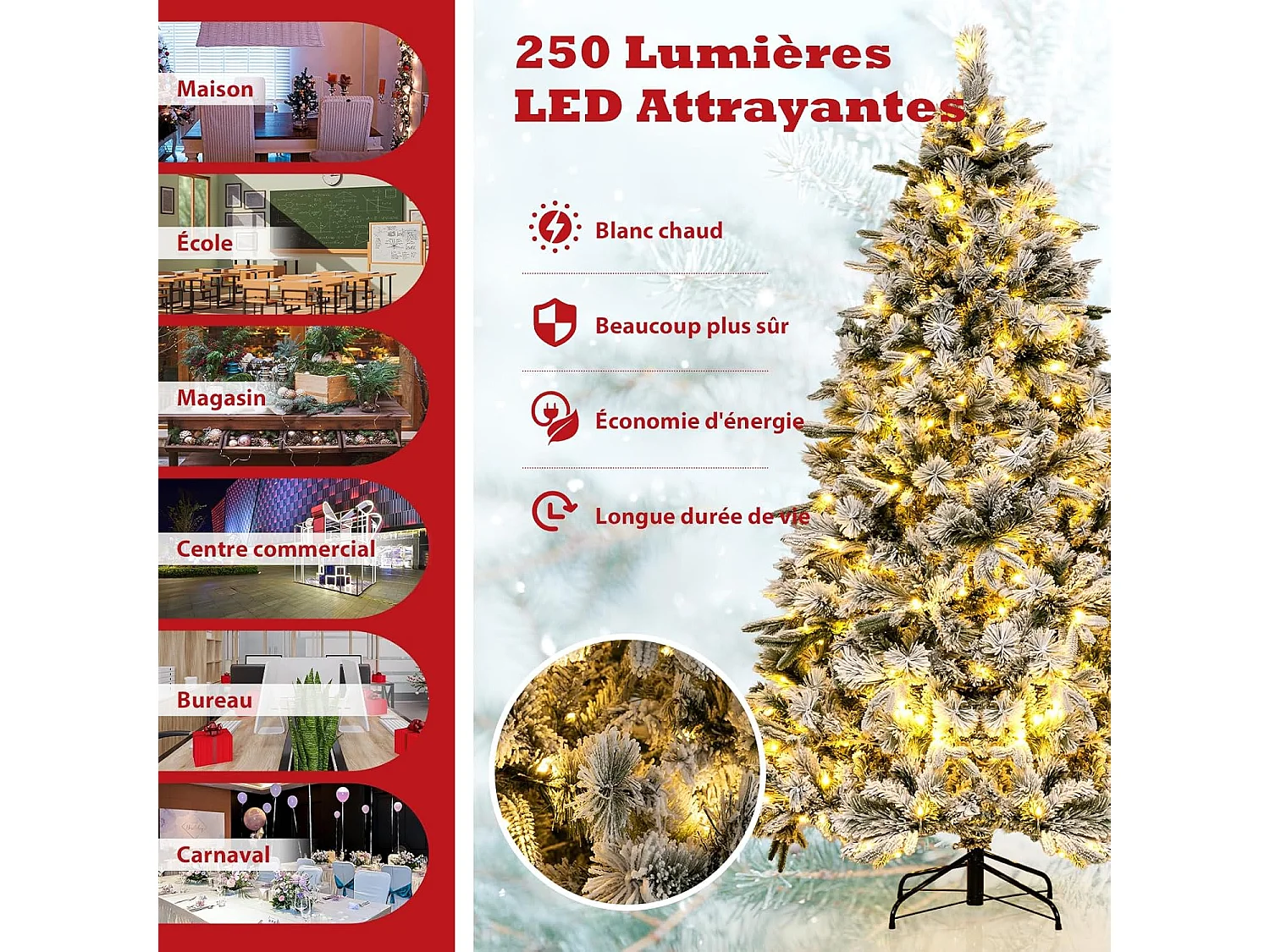 186 cm kunstkerstboom met led-lampjes, belicht met 250 warmwitte led-lampjes en 752 gemengde takken, eenvoudig te monteren