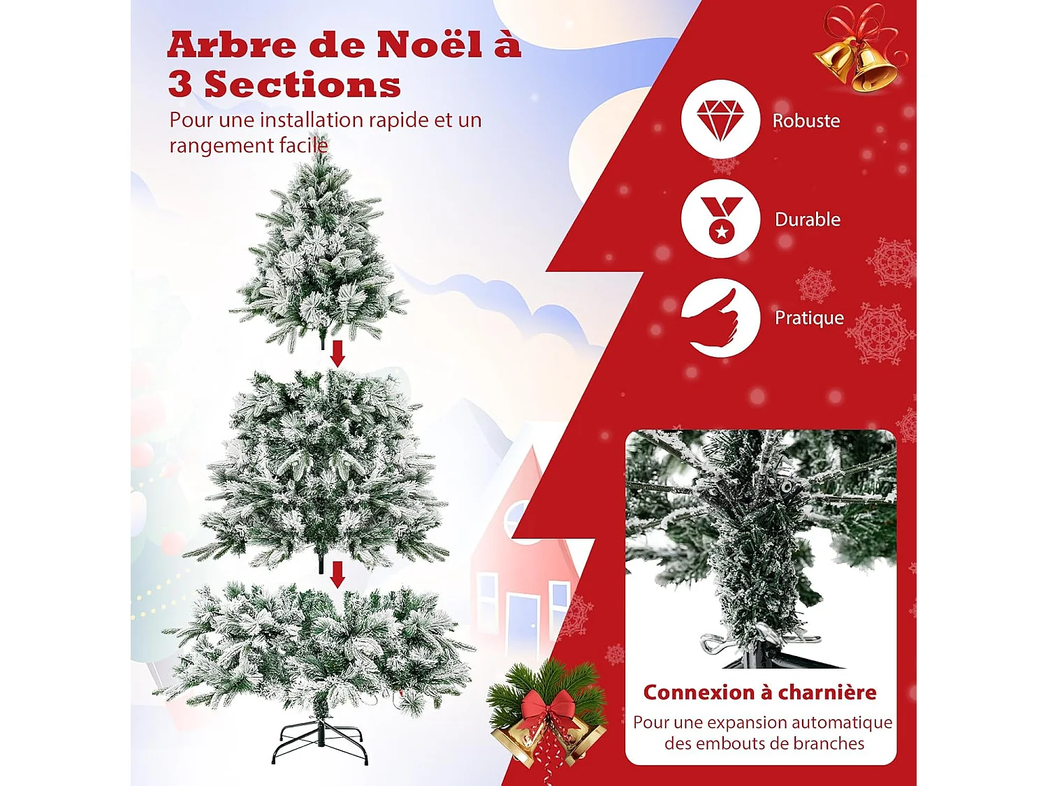 186 cm kunstkerstboom met led-lampjes, belicht met 250 warmwitte led-lampjes en 752 gemengde takken, eenvoudig te monteren