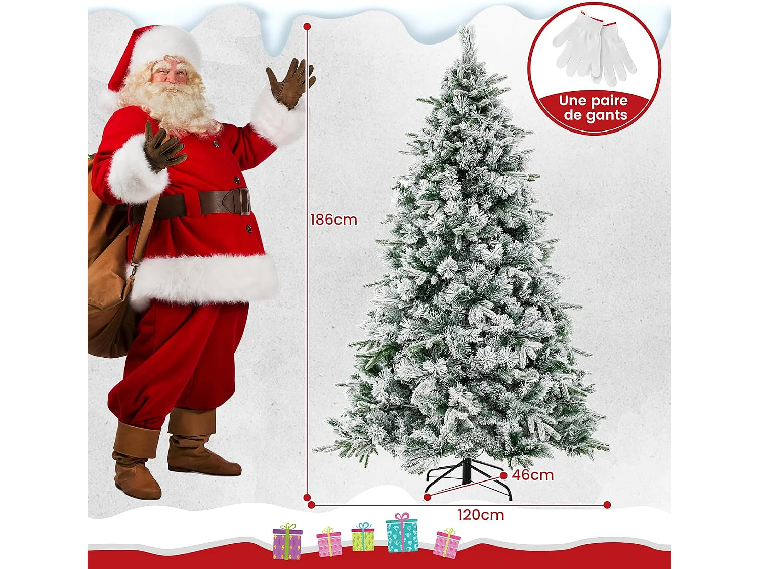 186 cm kunstkerstboom met led-lampjes, belicht met 250 warmwitte led-lampjes en 752 gemengde takken, eenvoudig te monteren