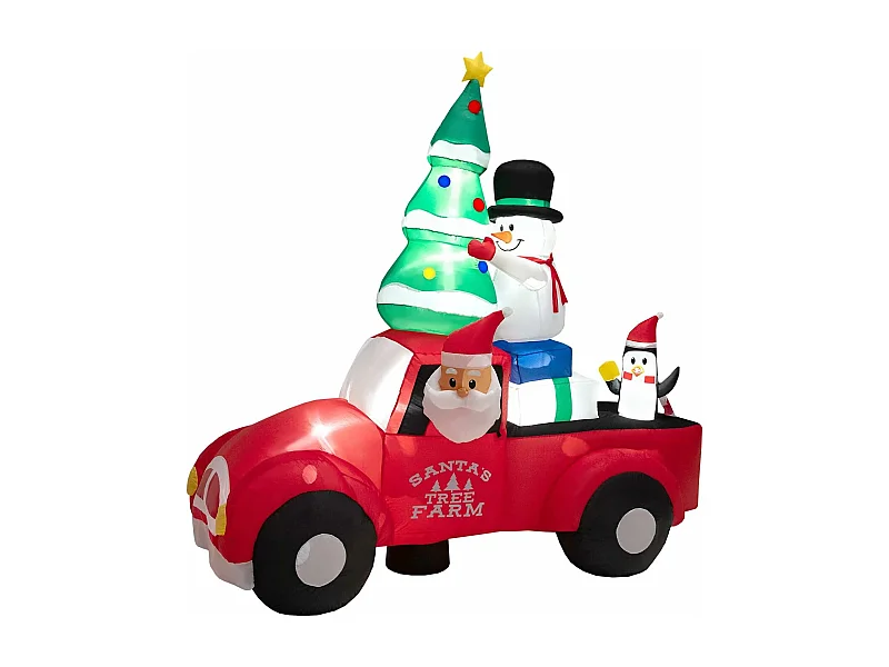 240 cm père noël gonflable avec voiture, bonhomme de neige et pingouin, avec lumières led