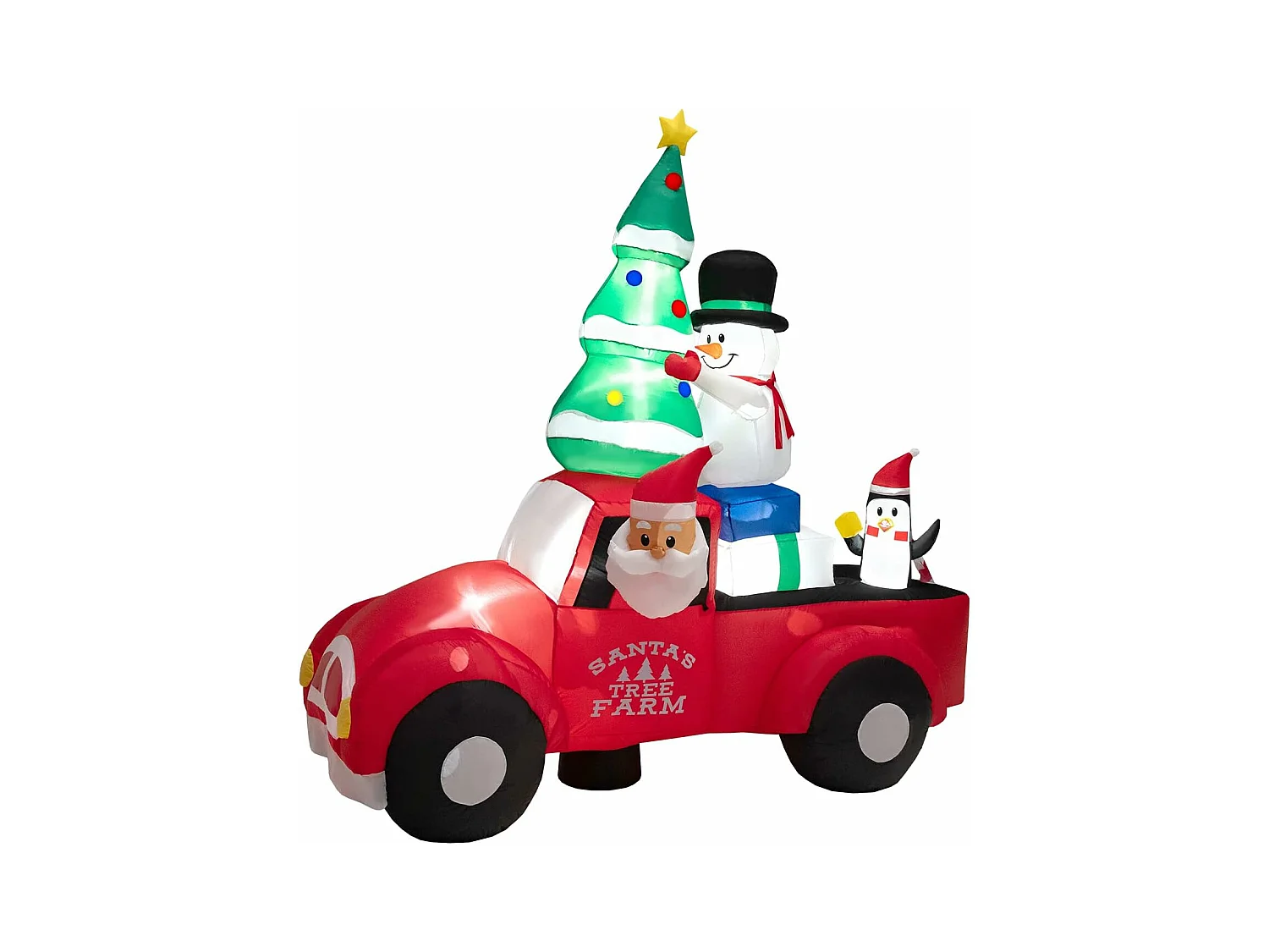240 cm père noël gonflable avec voiture, bonhomme de neige et pingouin, avec lumières led