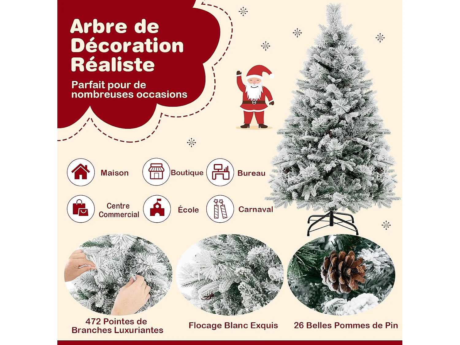 Sapin de noël artificiel avec lumières led et fonction minuterie, vert (135 cm)