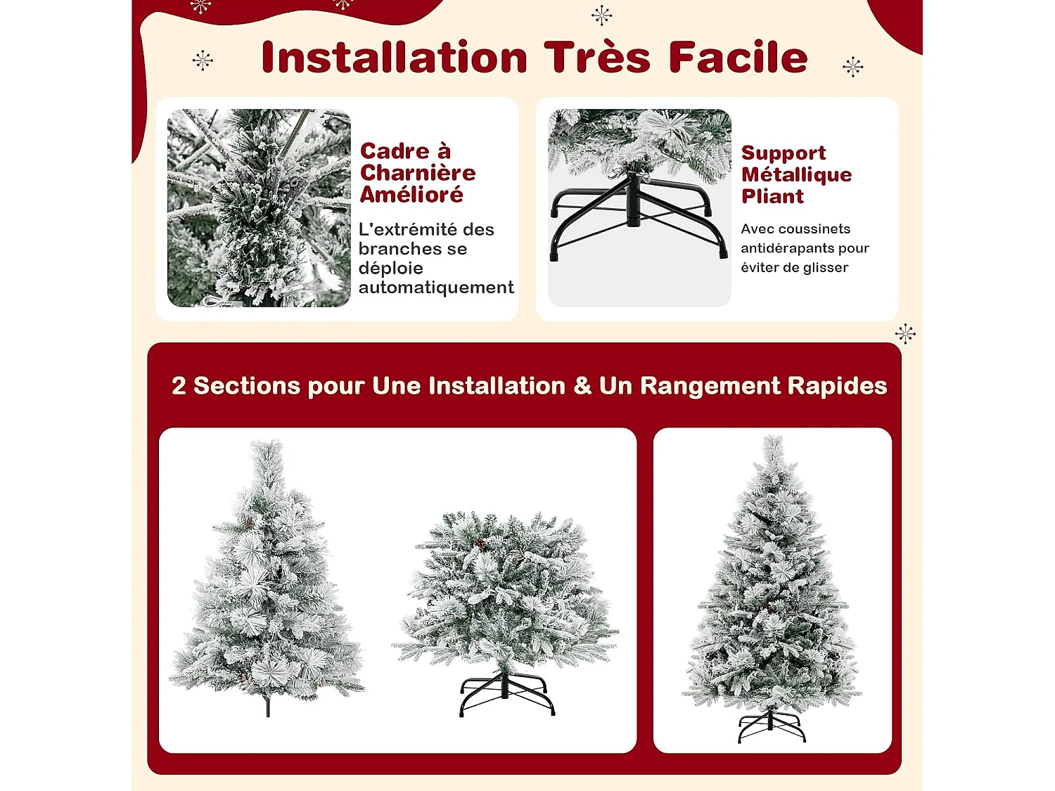 Sapin de noël artificiel avec lumières led et fonction minuterie, vert (135 cm)