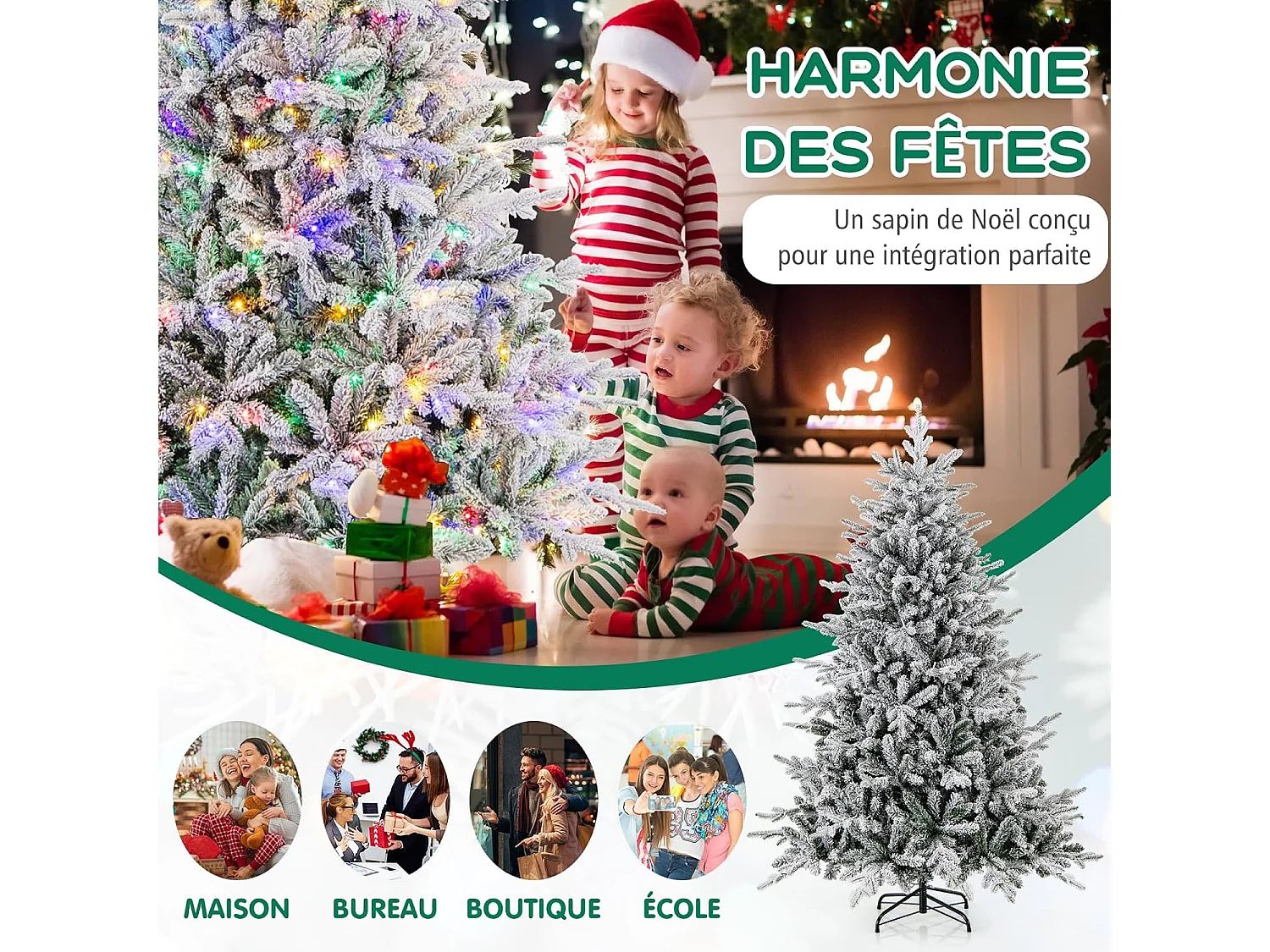 Sapin de noël 186 cm, 8 modes d'eclairage, led multicolores, 820 branches articulées