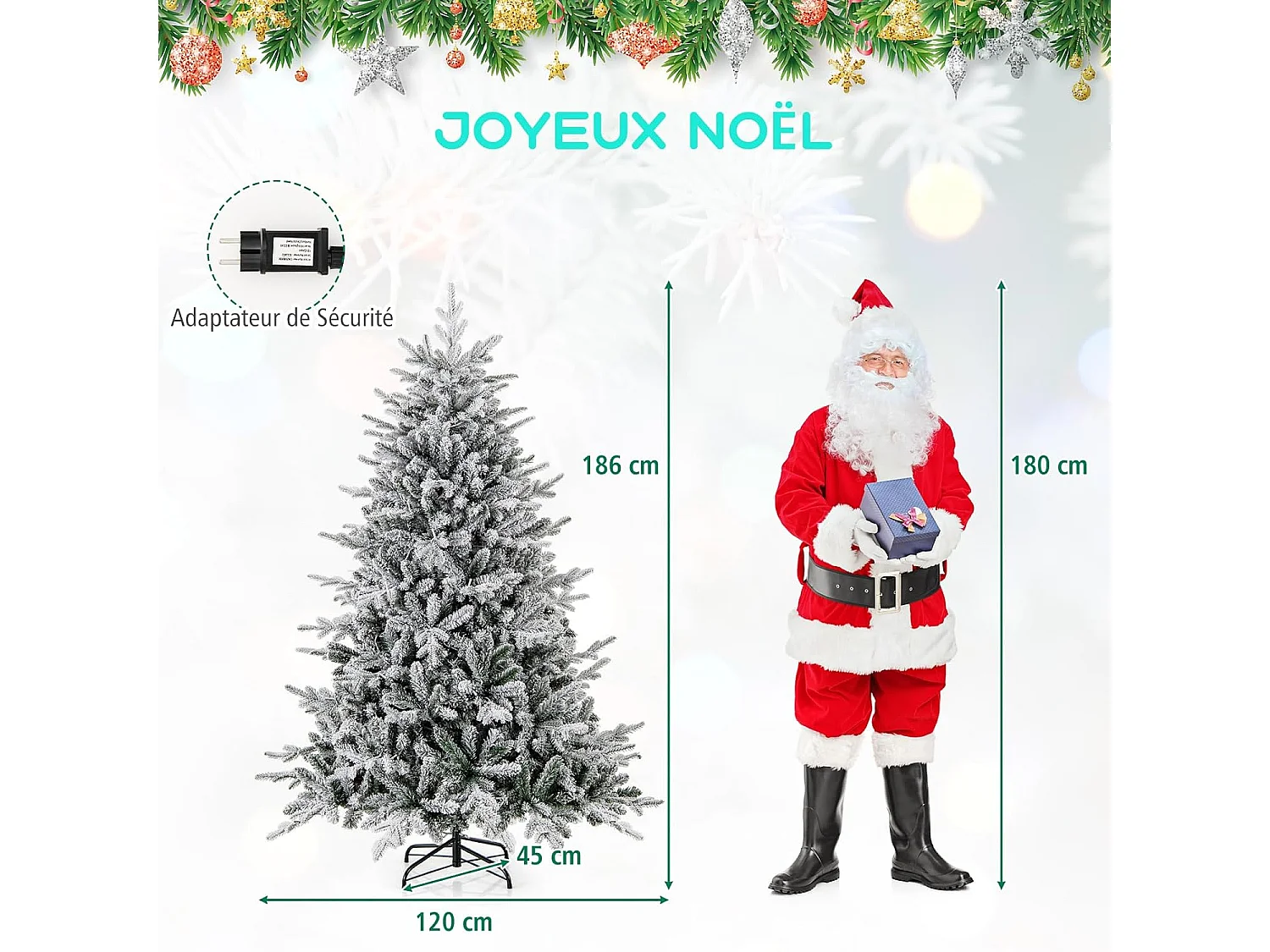 Sapin de noël 186 cm, 8 modes d'eclairage, led multicolores, 820 branches articulées