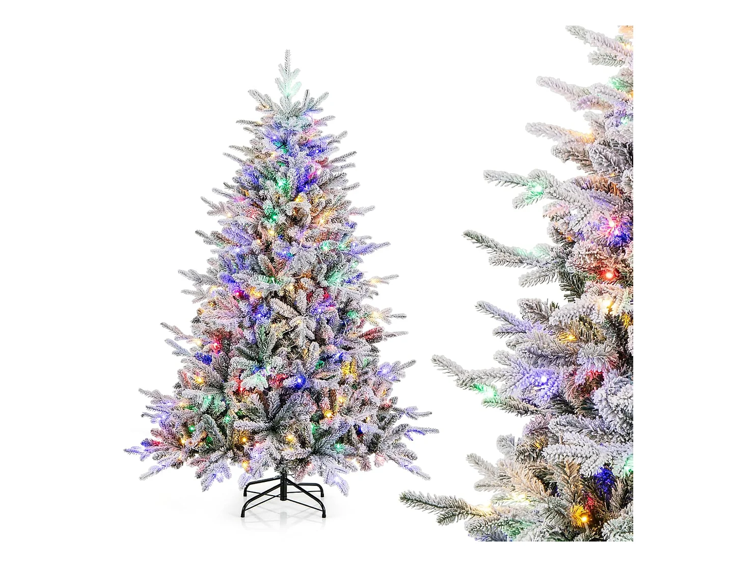 Sapin de noël 186 cm, 8 modes d'eclairage, led multicolores, 820 branches articulées