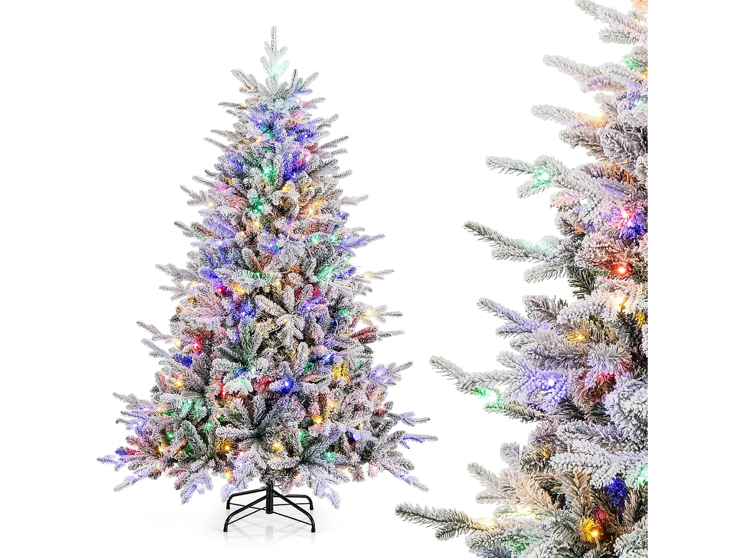 Sapin de noël 186 cm, 8 modes d'eclairage, led multicolores, 820 branches articulées