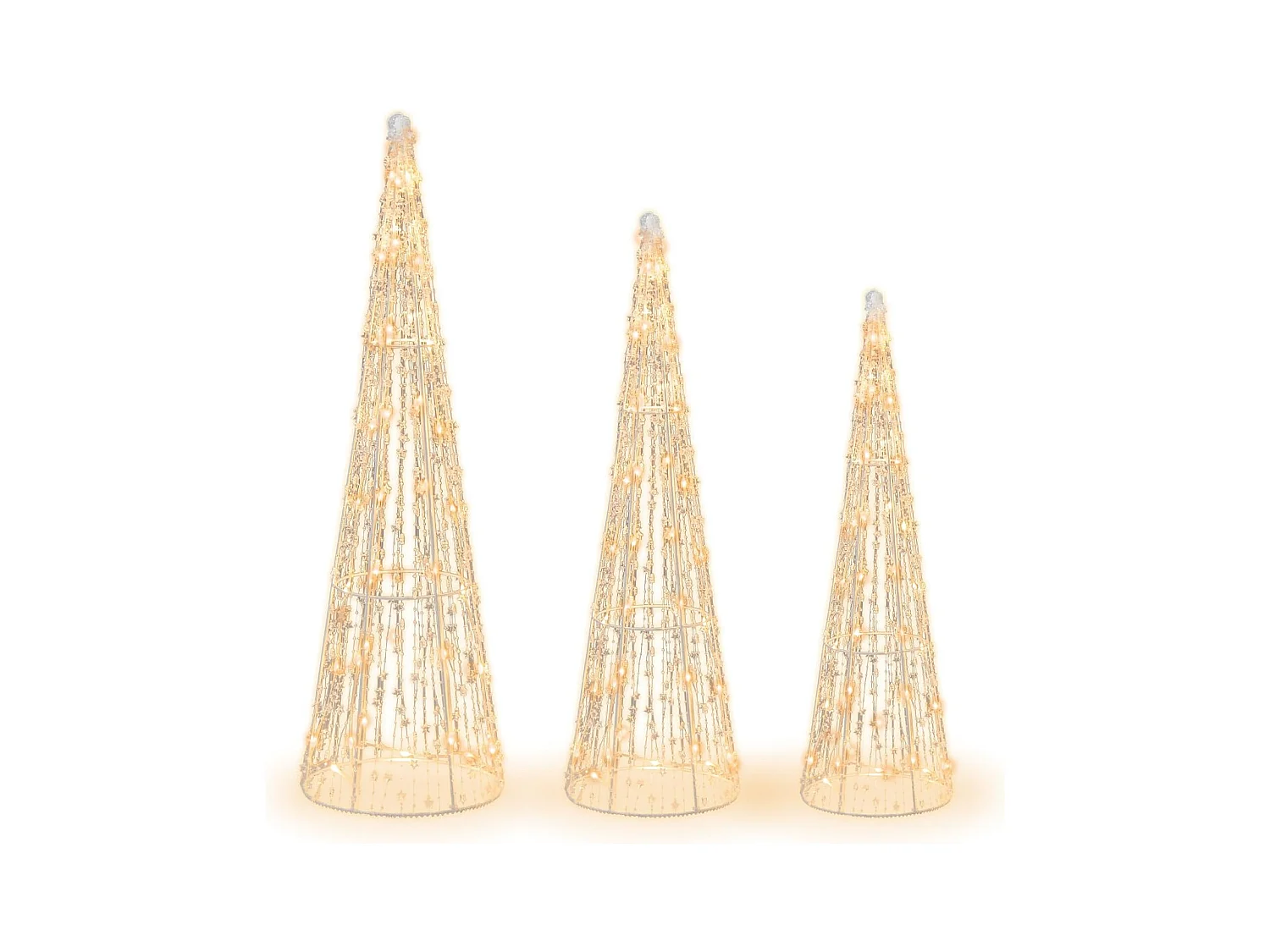 Lot de 3 cônes de noël pré-éclairés avec 90 lumières led blanc chaud