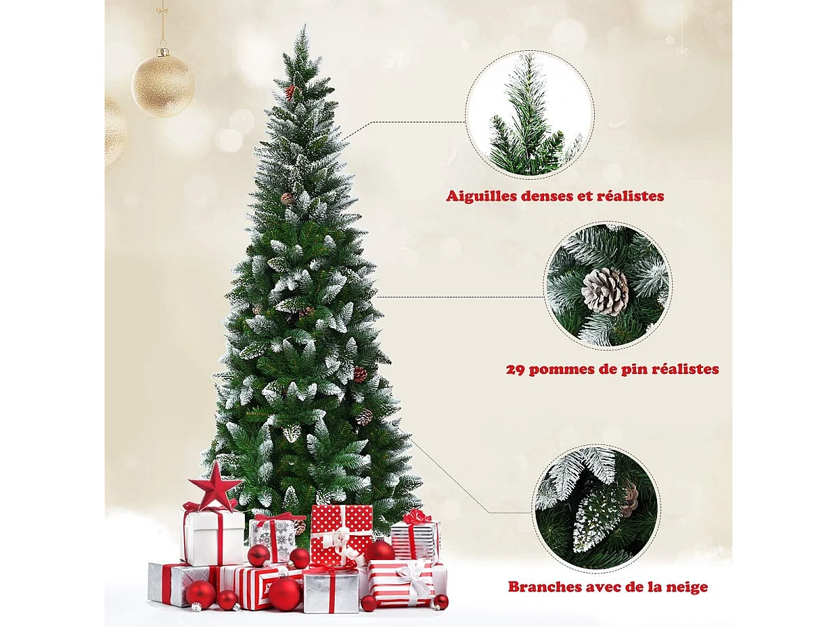 Arbre de noël artificiel 180cm aiguilles en pvc avec neige,630 branches vert