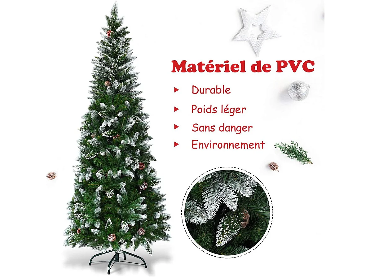 Arbre de noël artificiel 180cm aiguilles en pvc avec neige,630 branches vert