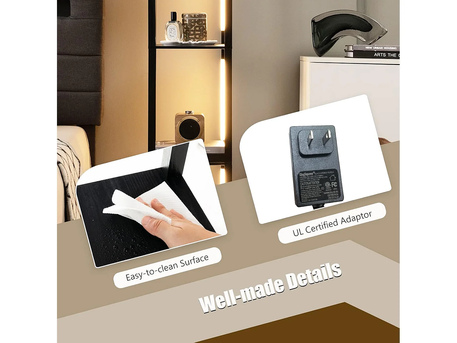 Lampadaire salon 163cm avec 4 étagères ampoules led à 3 intensités variable