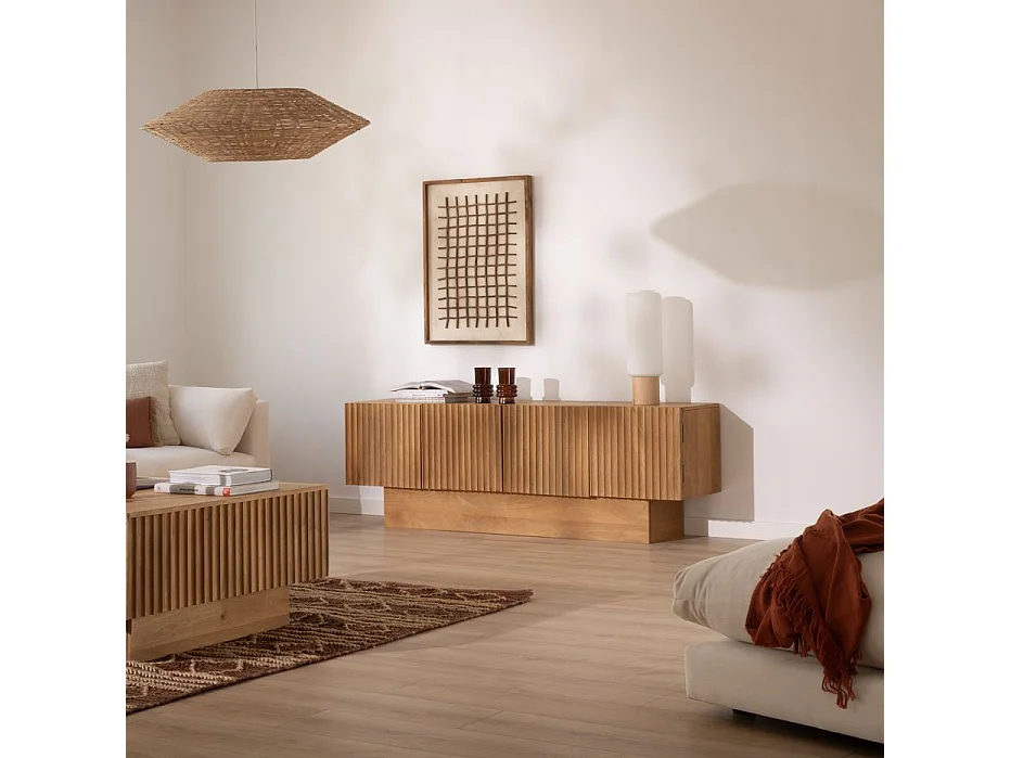 Meuble tv en bois massif naturel 184x60