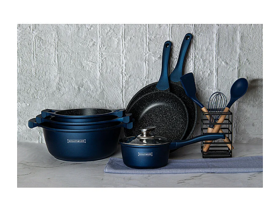 Royalty Line RL-BS1010M: Pot de 10 pièces avec revêtement en céramique Bleu