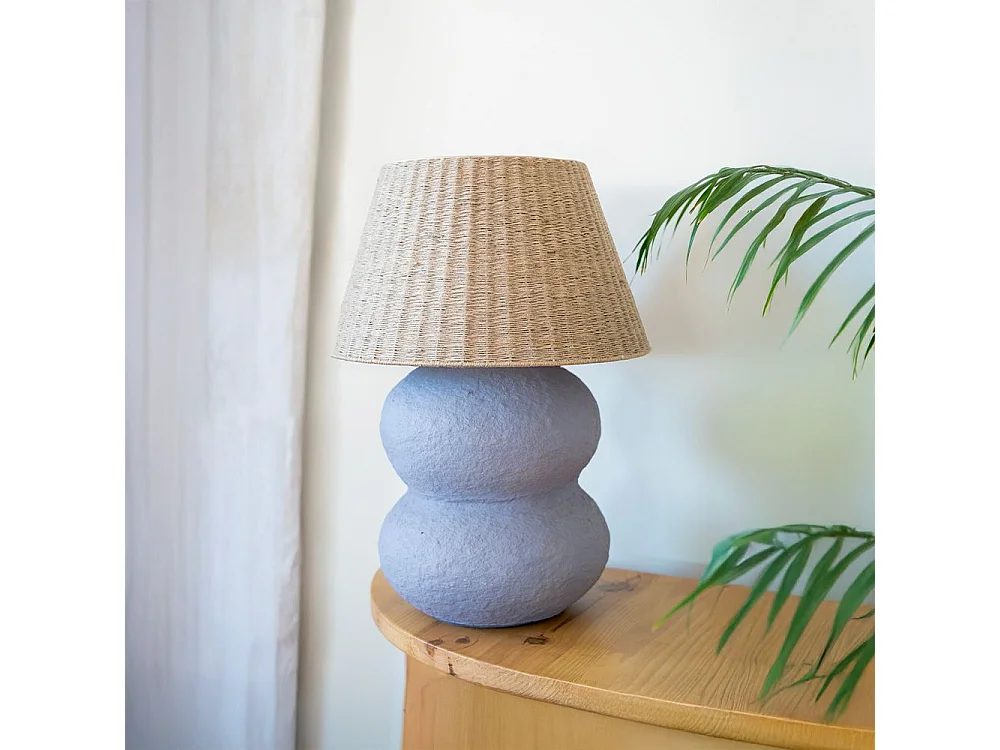 Lampe à poser en jute et papier mauve - Ida