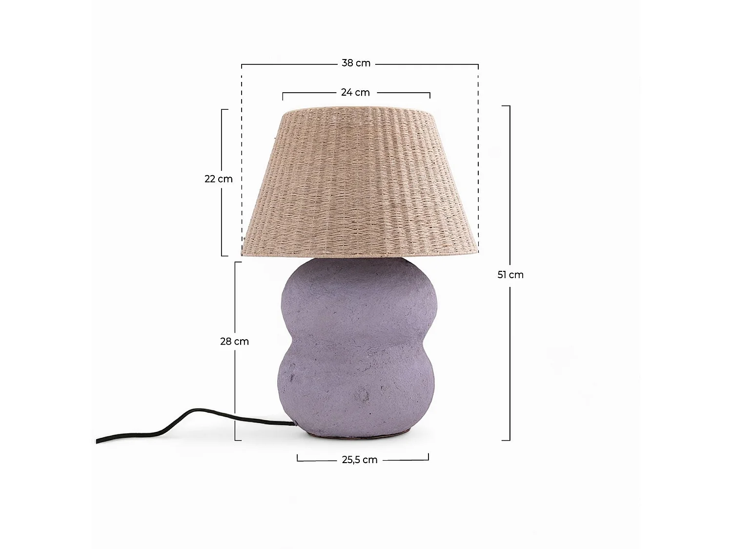 Lampe à poser en jute et papier mauve - Ida