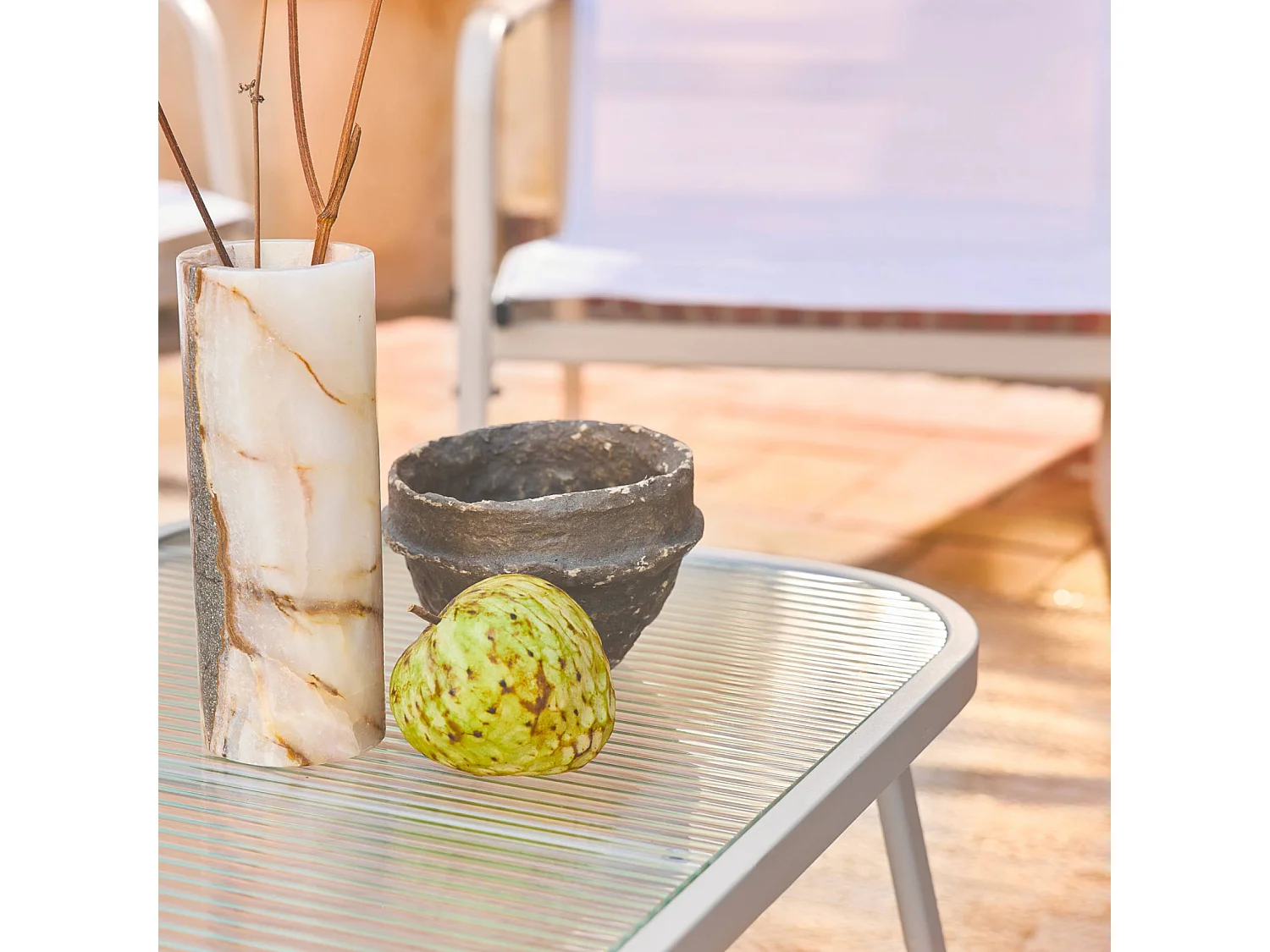 Salotto da giardino in acciaio, 4 posti, beige