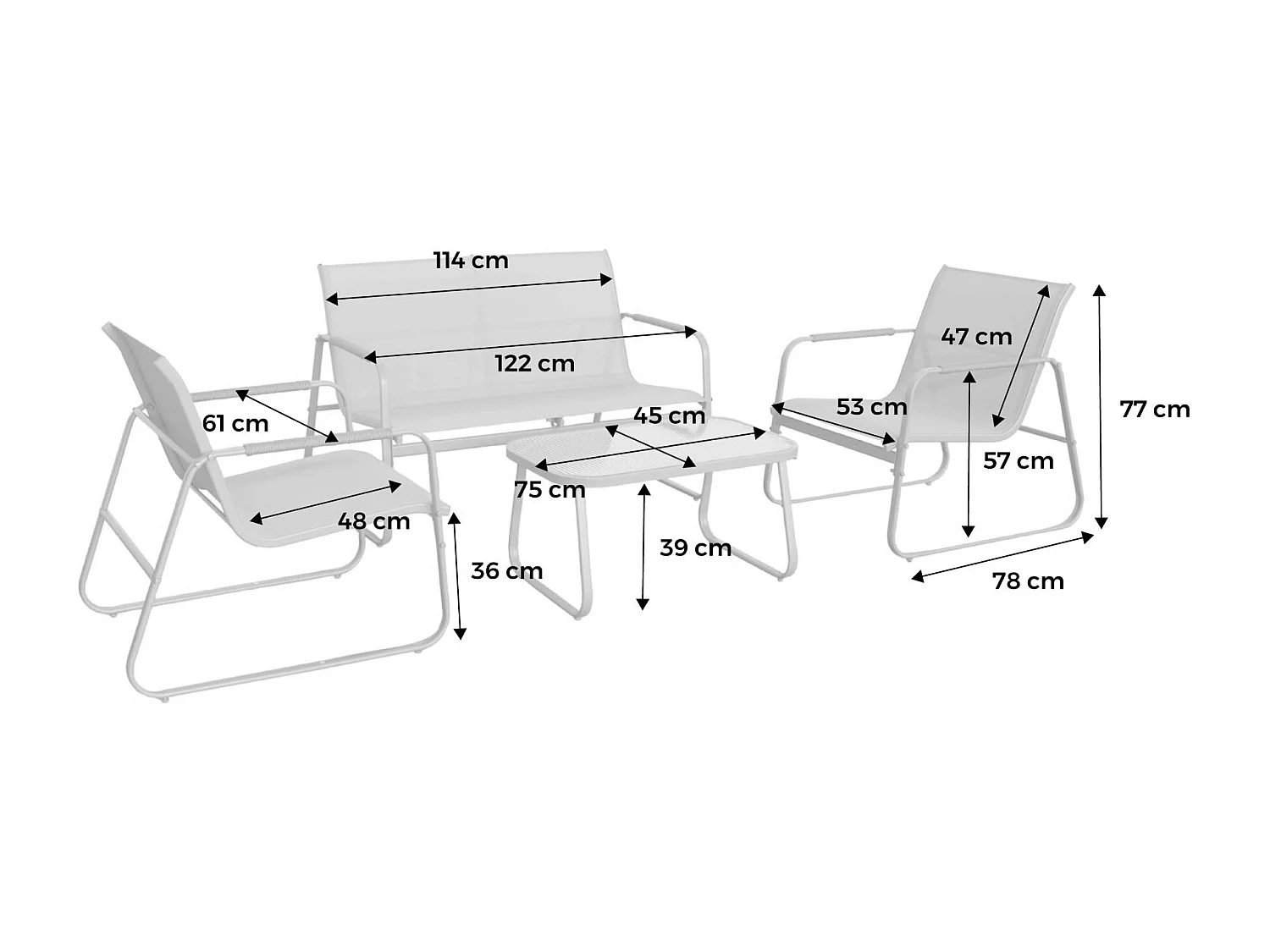 Salotto da giardino in acciaio, 4 posti, beige