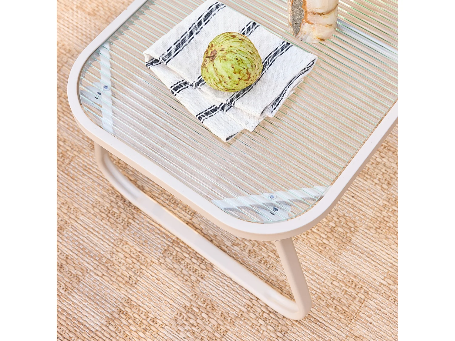 Salotto da giardino in acciaio, 4 posti, beige