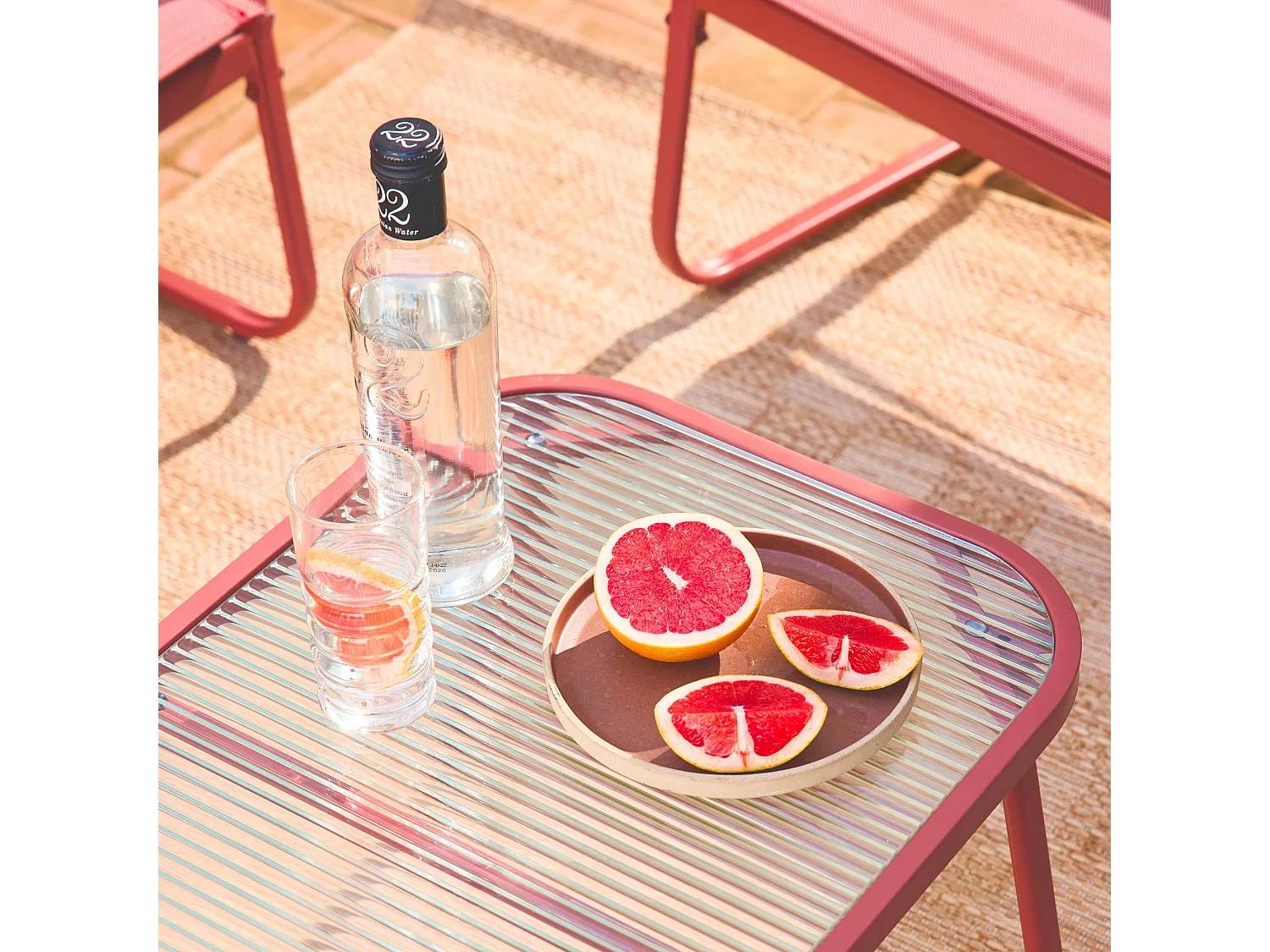 Salotto da giardino in acciaio, 4 posti, terracotta