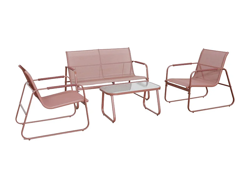 Conjunto de muebles de jardín de acero, 4 plazas terracota