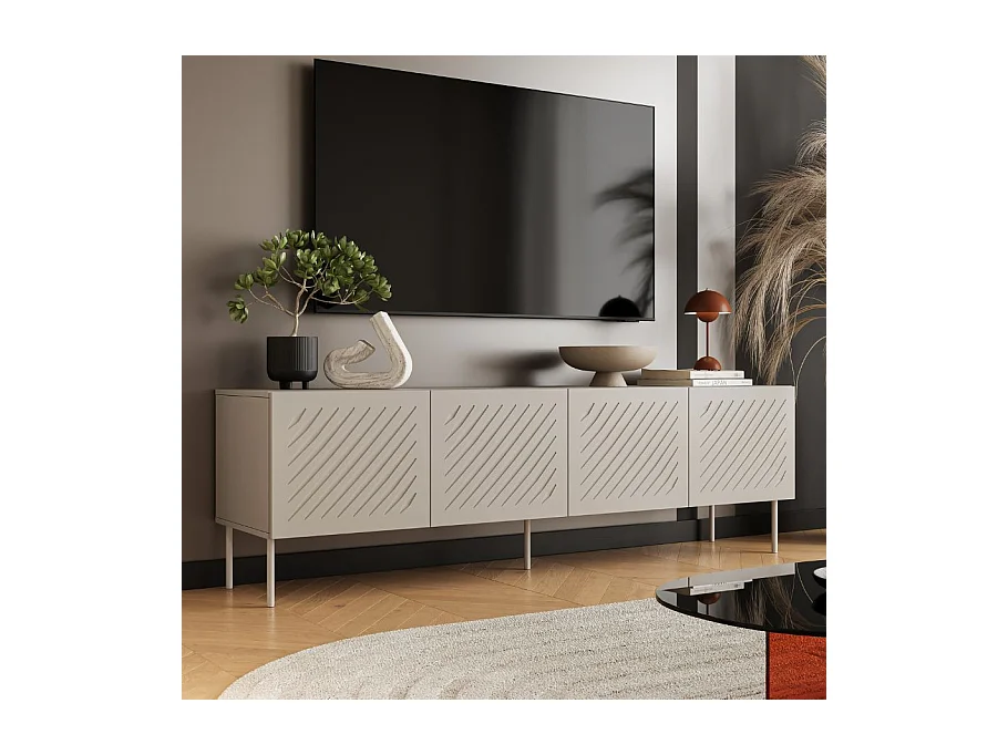 Meuble TV beige design - 4 portes - 200cm Abys
