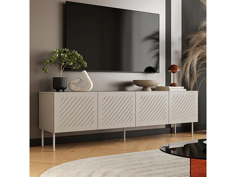 Meuble TV beige design - 4 portes - 200cm Abys