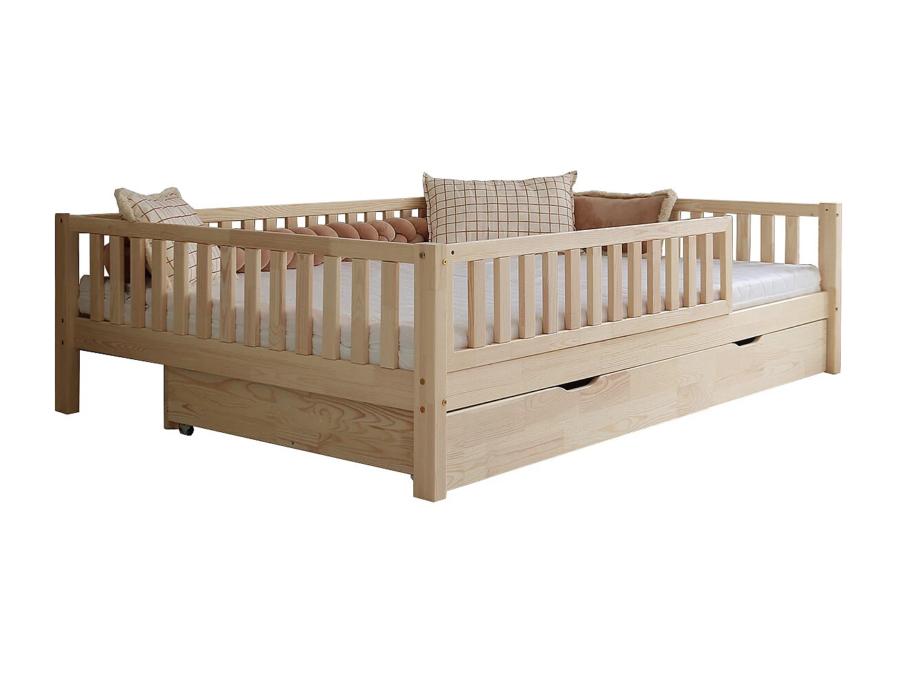 Cama de barreira 140x200 com estrado de molas e gaveta Agnès Bois