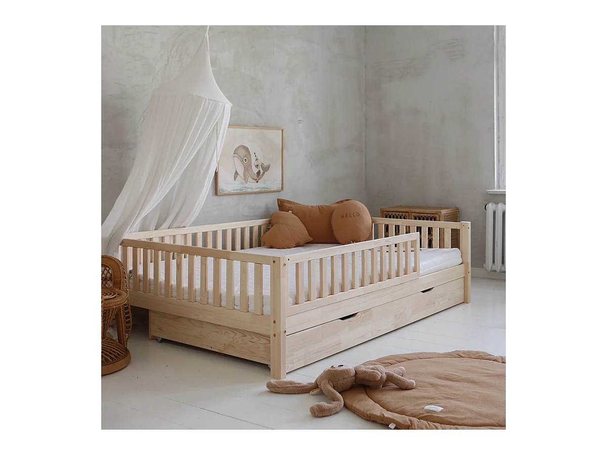 Lit 140x200 barrière sommier et tiroir inclus Agnès Bois