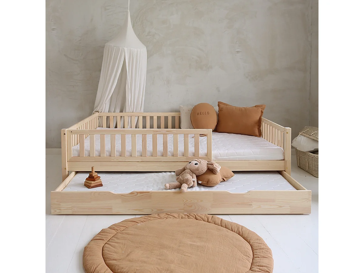 Letto a barriera 140x200 con rete e cassetto Agnès Bois