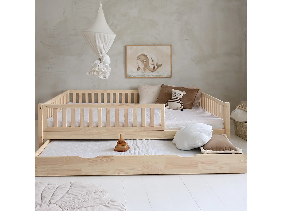 Letto a barriera 140x200 con rete e cassetto Agnès Bois