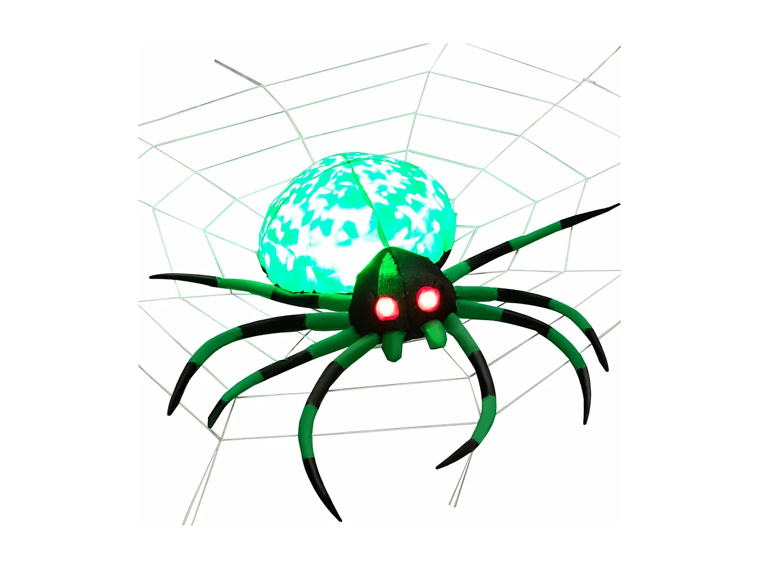 Décoration gonflable d’halloween, araignée aux yeux rouges avec toile d'araignée, avec lampe rotative et gonfleur intégré