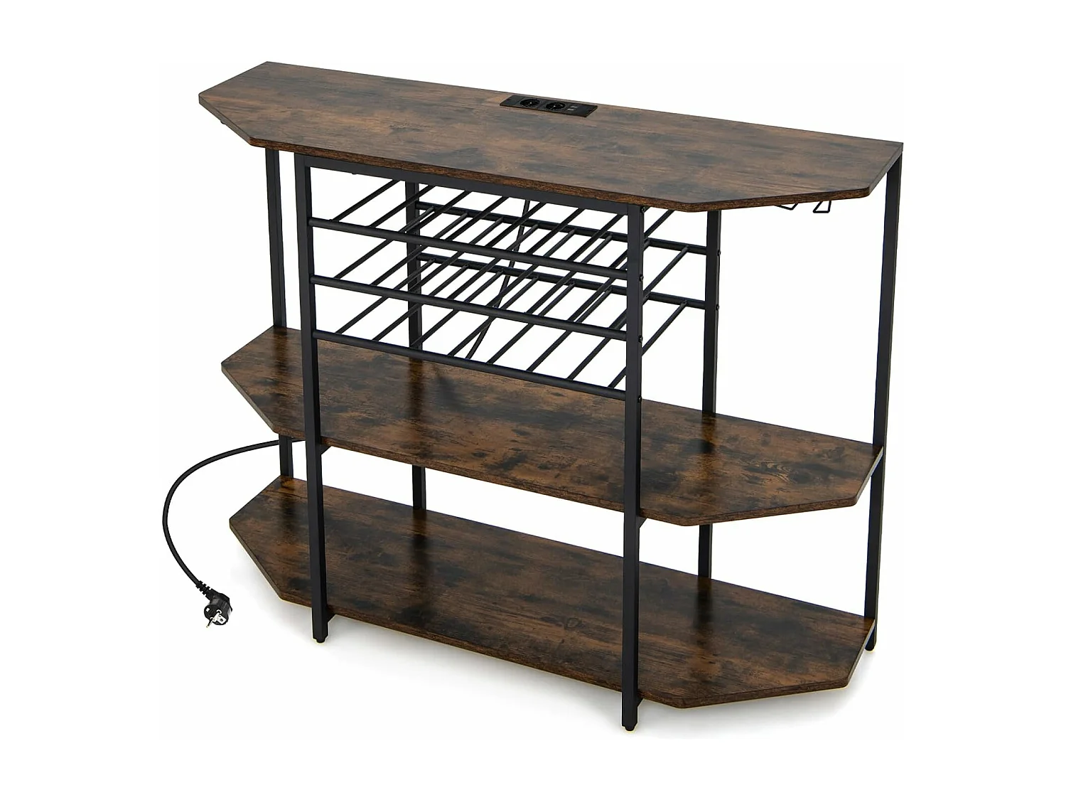 Bar à vin industriel, étagère à vin 21 bouteilles, supports en verre, marron rustique