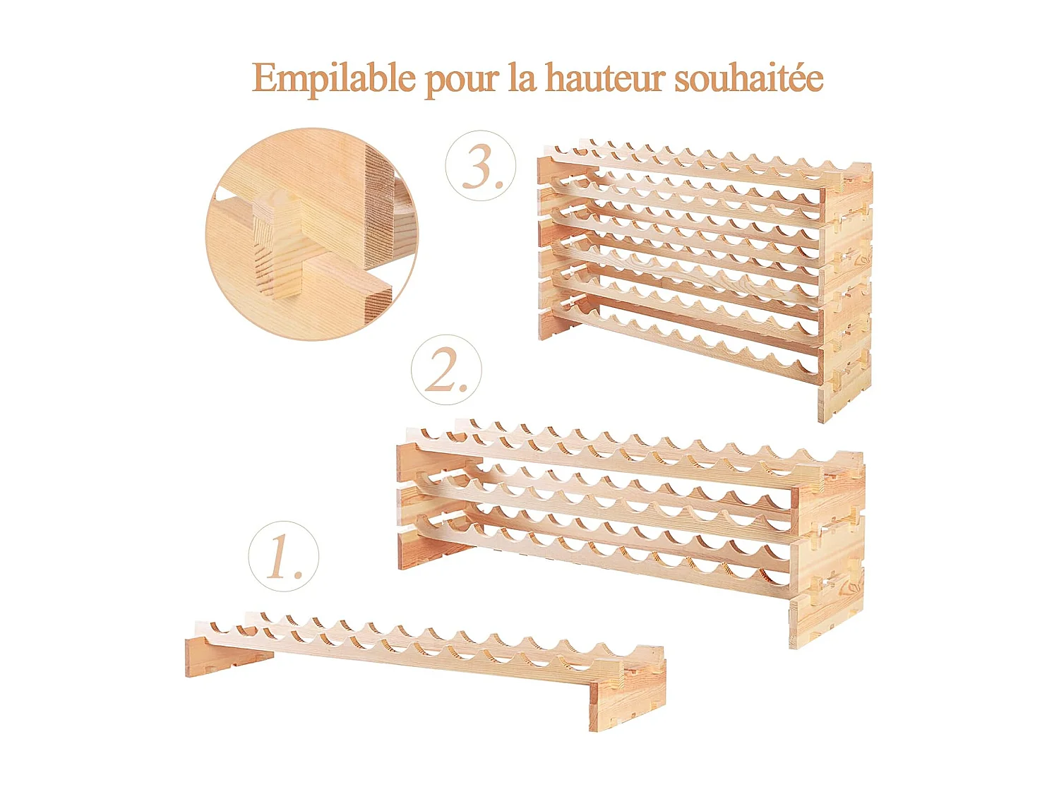 Range Bouteille en Bois pour 72 Bouteilles, Casier à Bouteilles avec 6 Étagères, Cave à Vin Modulable pour Cuisine, Bars, 119 X 29 X 71,5 cm, Naturel