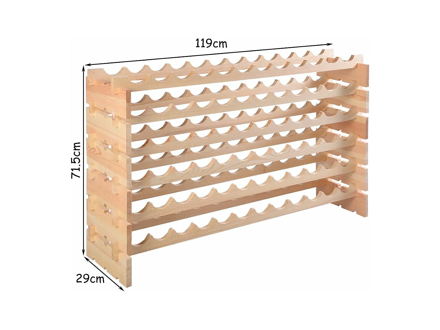 Range Bouteille en Bois pour 72 Bouteilles, Casier à Bouteilles avec 6 Étagères, Cave à Vin Modulable pour Cuisine, Bars, 119 X 29 X 71,5 cm, Naturel