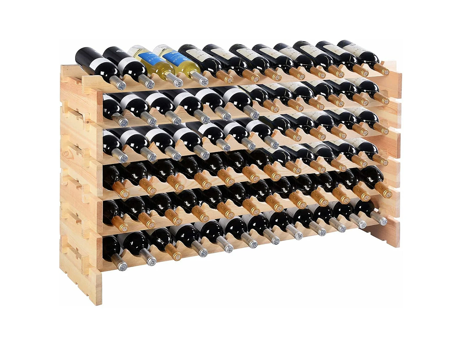 Range Bouteille en Bois pour 72 Bouteilles, Casier à Bouteilles avec 6 Étagères, Cave à Vin Modulable pour Cuisine, Bars, 119 X 29 X 71,5 cm, Naturel