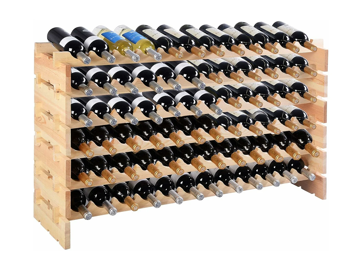 Range Bouteille en Bois pour 72 Bouteilles, Casier à Bouteilles avec 6 Étagères, Cave à Vin Modulable pour Cuisine, Bars, 119 X 29 X 71,5 cm, Naturel