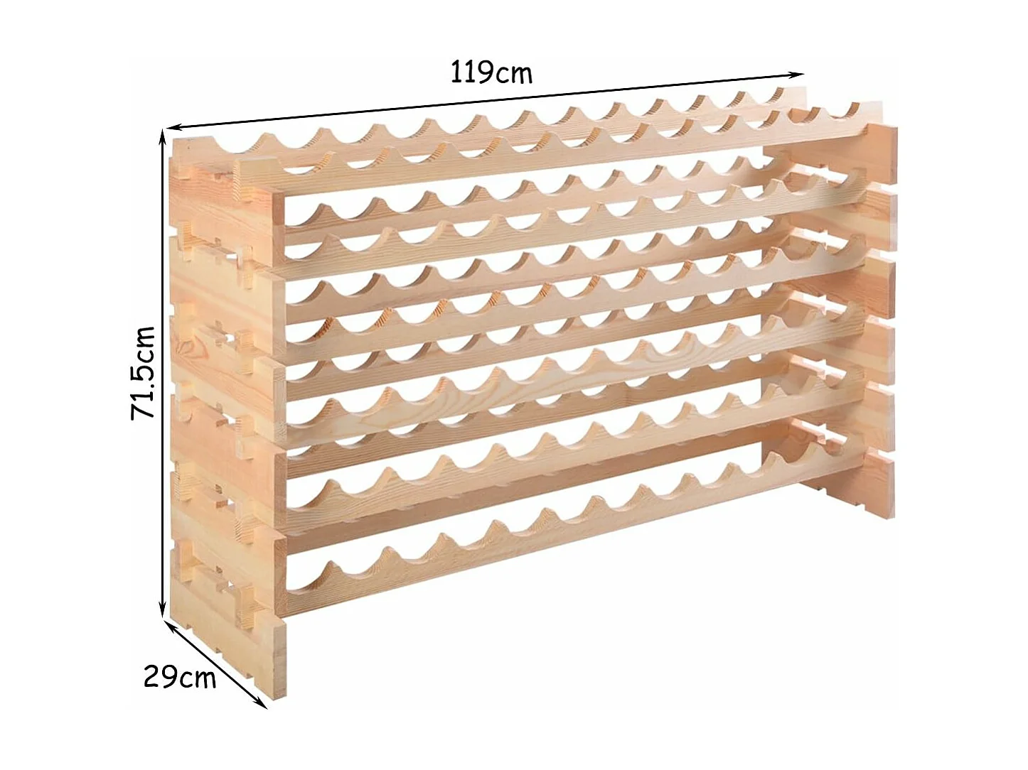 Range Bouteille en Bois pour 72 Bouteilles, Casier à Bouteilles avec 6 Étagères, Cave à Vin Modulable pour Cuisine, Bars, 119 X 29 X 71,5 cm, Naturel