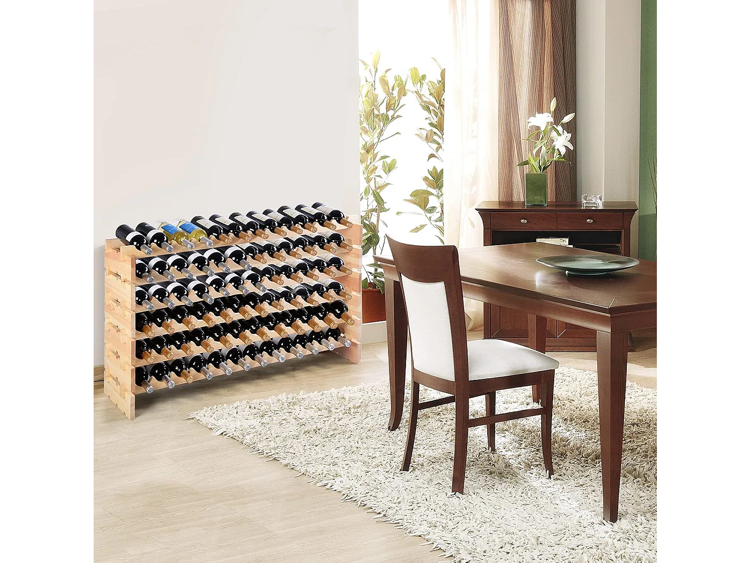 Range Bouteille en Bois pour 72 Bouteilles, Casier à Bouteilles avec 6 Étagères, Cave à Vin Modulable pour Cuisine, Bars, 119 X 29 X 71,5 cm, Naturel