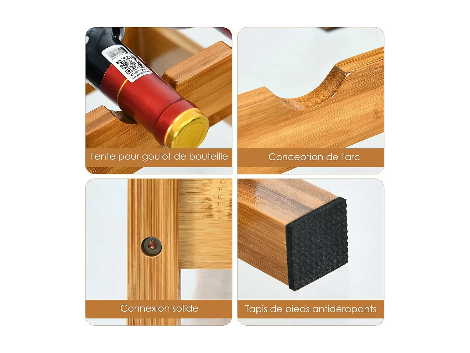 Casier à vin de 12 bouteilles, stockage du vin en bambou à 2 niveaux, 62x24x25 cm