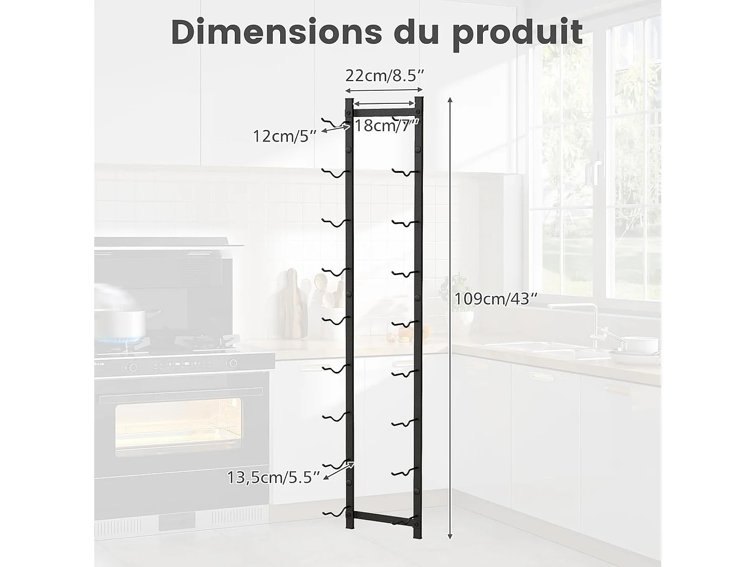Porte bouteille mural, étagère à vin en métal pour 9 bouteilles, noir