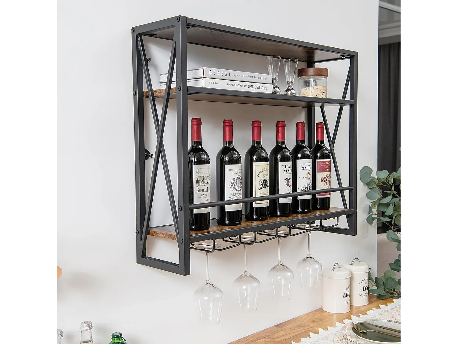 Casier à bouteilles mural industriel, étagère de rangement à 3 niveaux, 20 x 80 x 63 cm