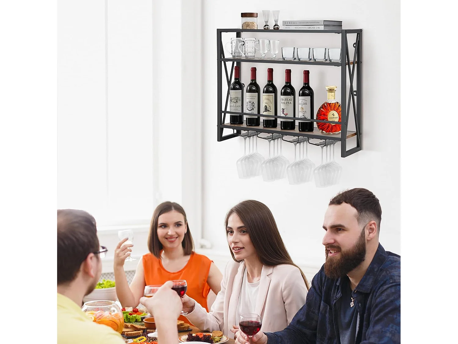 Casier à bouteilles mural industriel, étagère de rangement à 3 niveaux, 20 x 80 x 63 cm