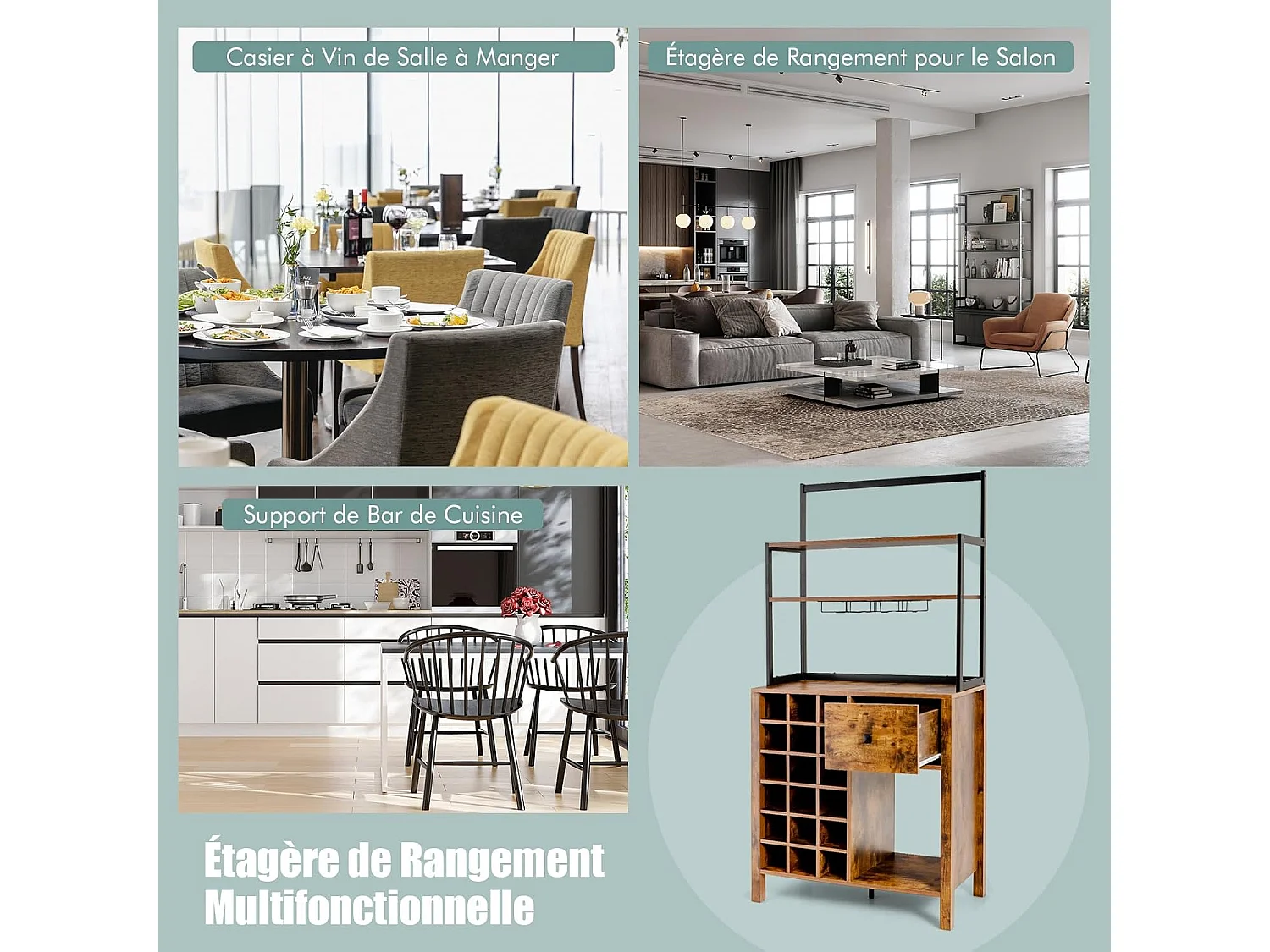 Casier à vin industriel pour 18 bouteilles, avec 4 étagères de rangement, 40 x 74 x 160 cm