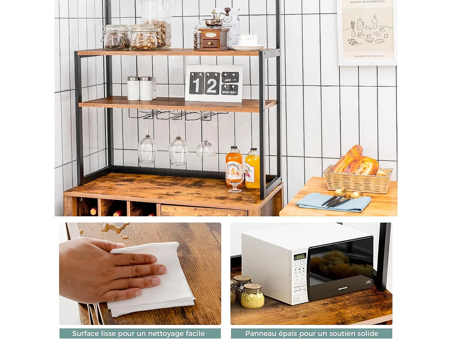 Casier à vin industriel pour 18 bouteilles, avec 4 étagères de rangement, 40 x 74 x 160 cm